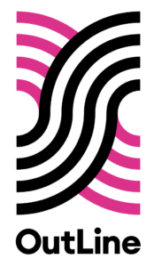 black and pink swirls with the word OutLine at the bottom