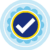A white tick on a blue background